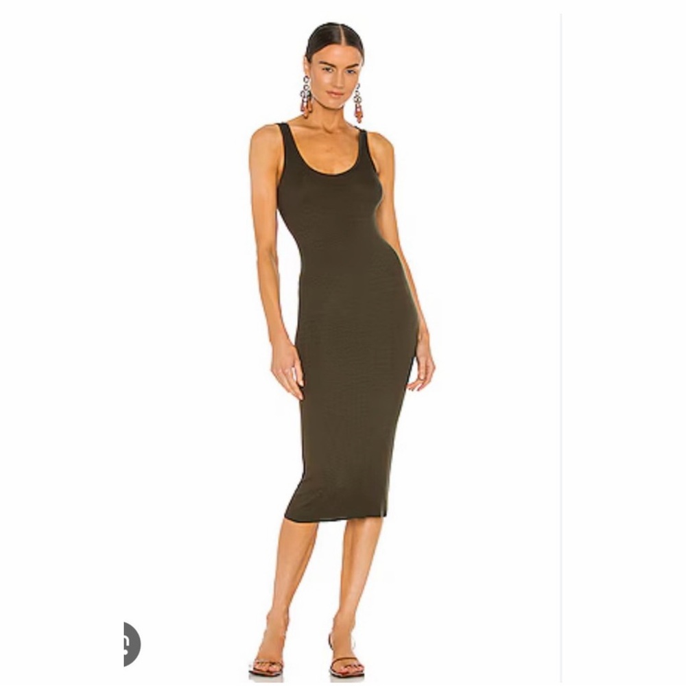 Enza Costa Olive Green Ribbed Tank Midi Dress